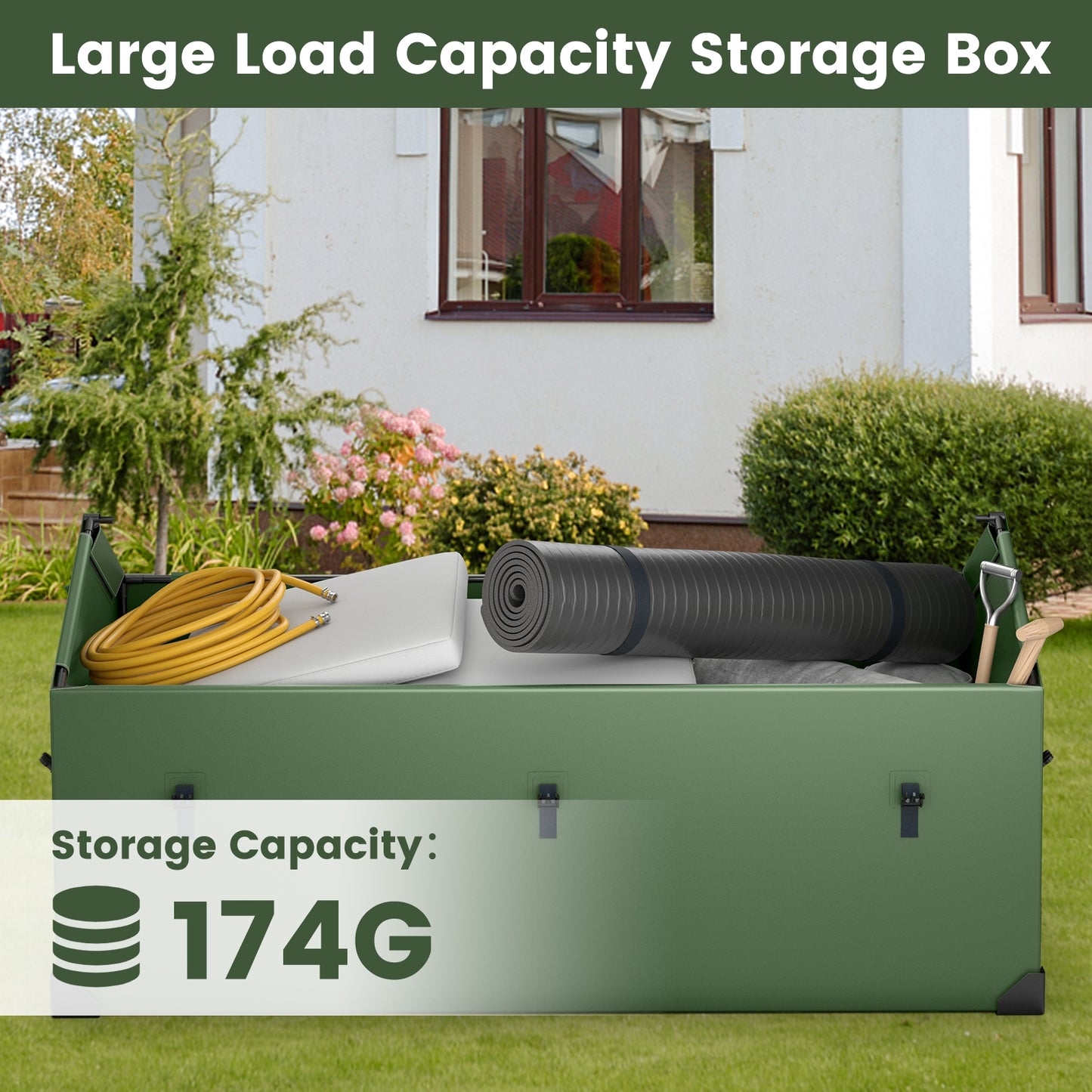 Waterproof Outdoor Storage Box with Ventilated Window Adjustable Snap, Green Sheds & Outdoor Storage at Gallery Canada