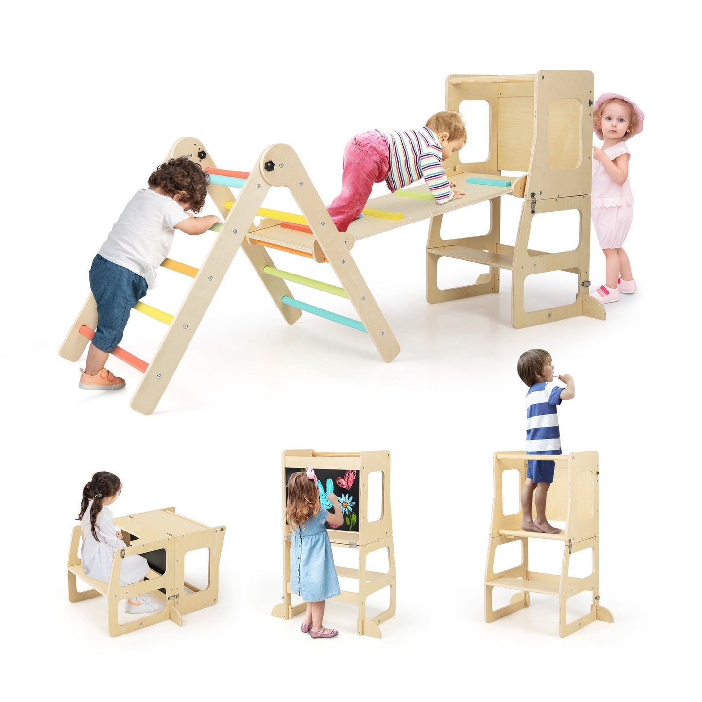 7-in-1 Toddler Climbing Toy Connected Table and Chair Set for Boys and Girls Aged 3-14 Years Old, Multicolor