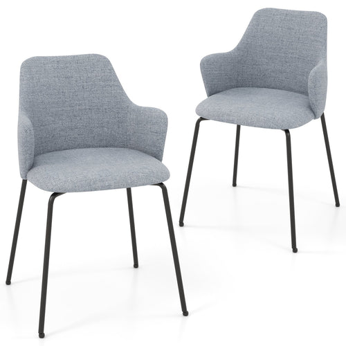 Dining Chairs Set of 2 with Curved Backrest  Wide Seat and Armrests, Gray