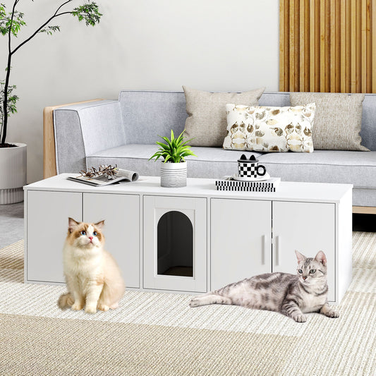 Cat Litter Box Enclosure, Double Rooms, Sisal Scratching Mat, White Cat Houses White at Gallery Canada
