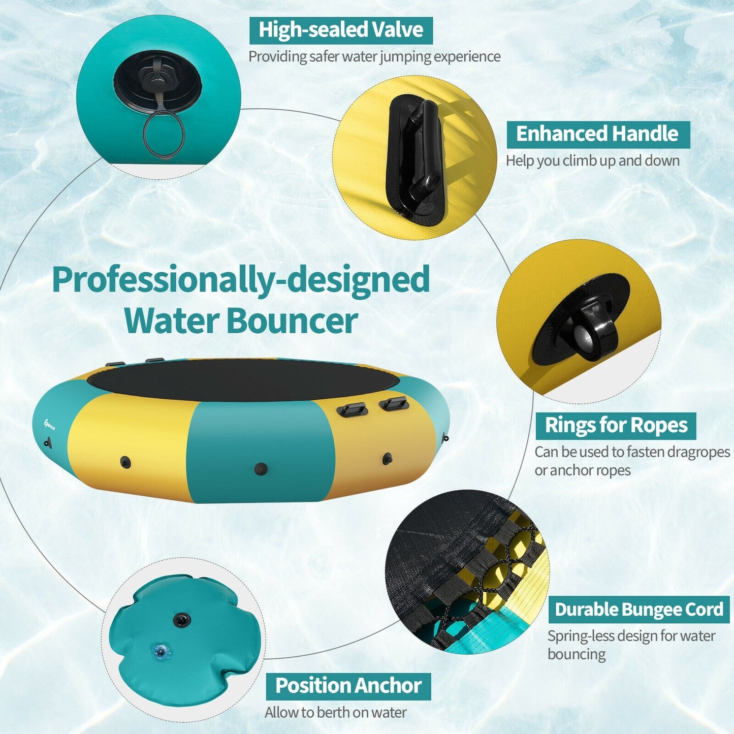 10 Feet Inflatable Splash Padded Water Bouncer Trampoline, Yellow Trampolines at Gallery Canada