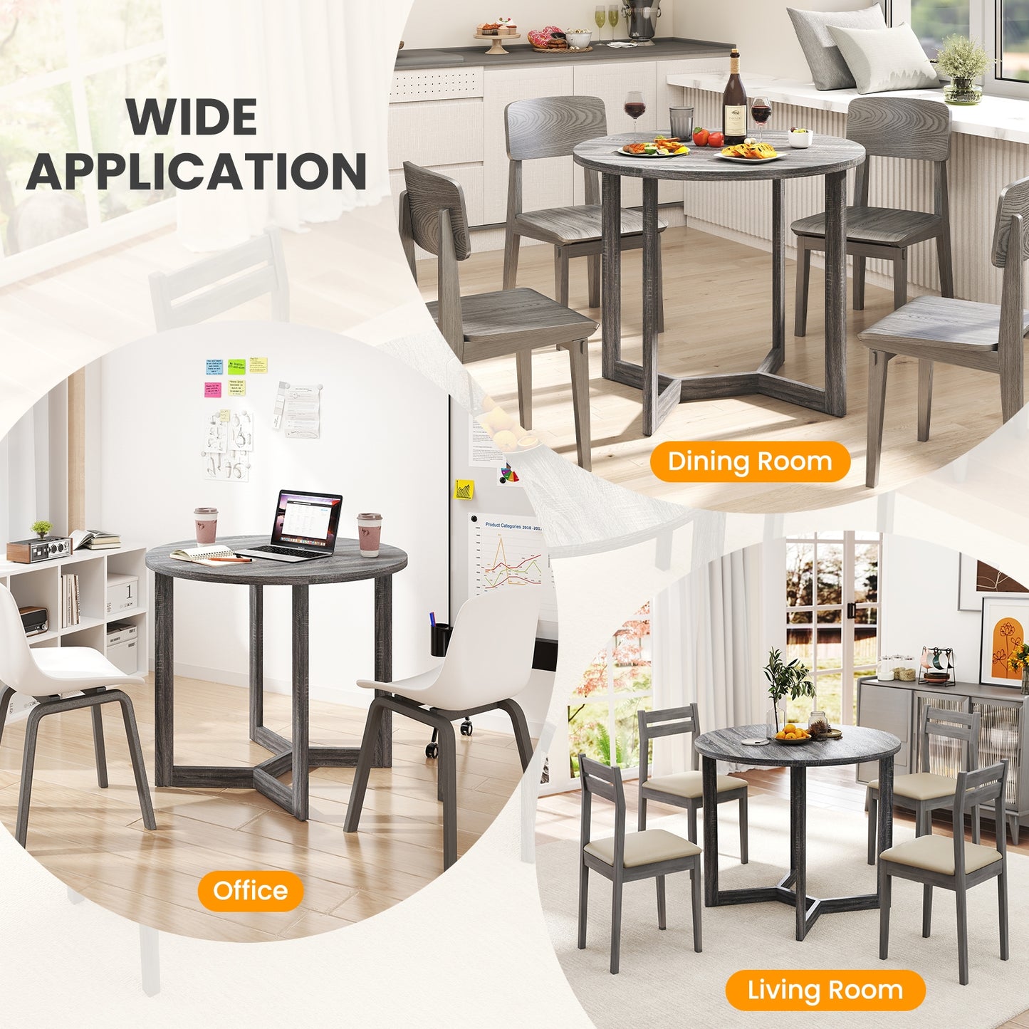 36 Inch Round Wood Dining Table, Wing-Shaped Pedestal Base, Black Dining Tables at Gallery Canada