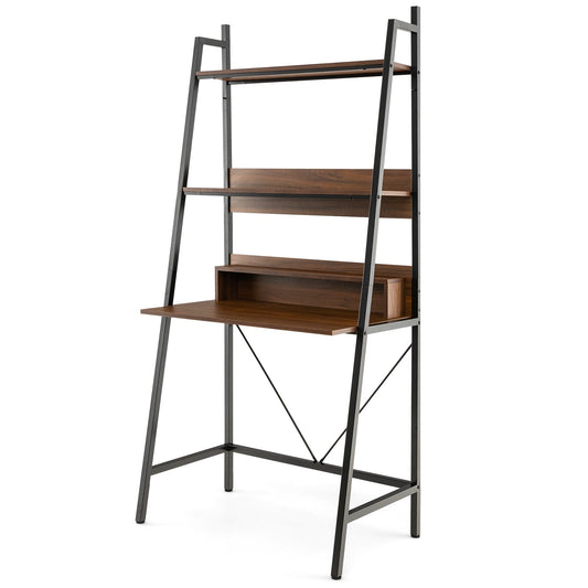 71” High Freestanding Laptop Desk with Open Shelves for Living Room Bedroom Study, Brown