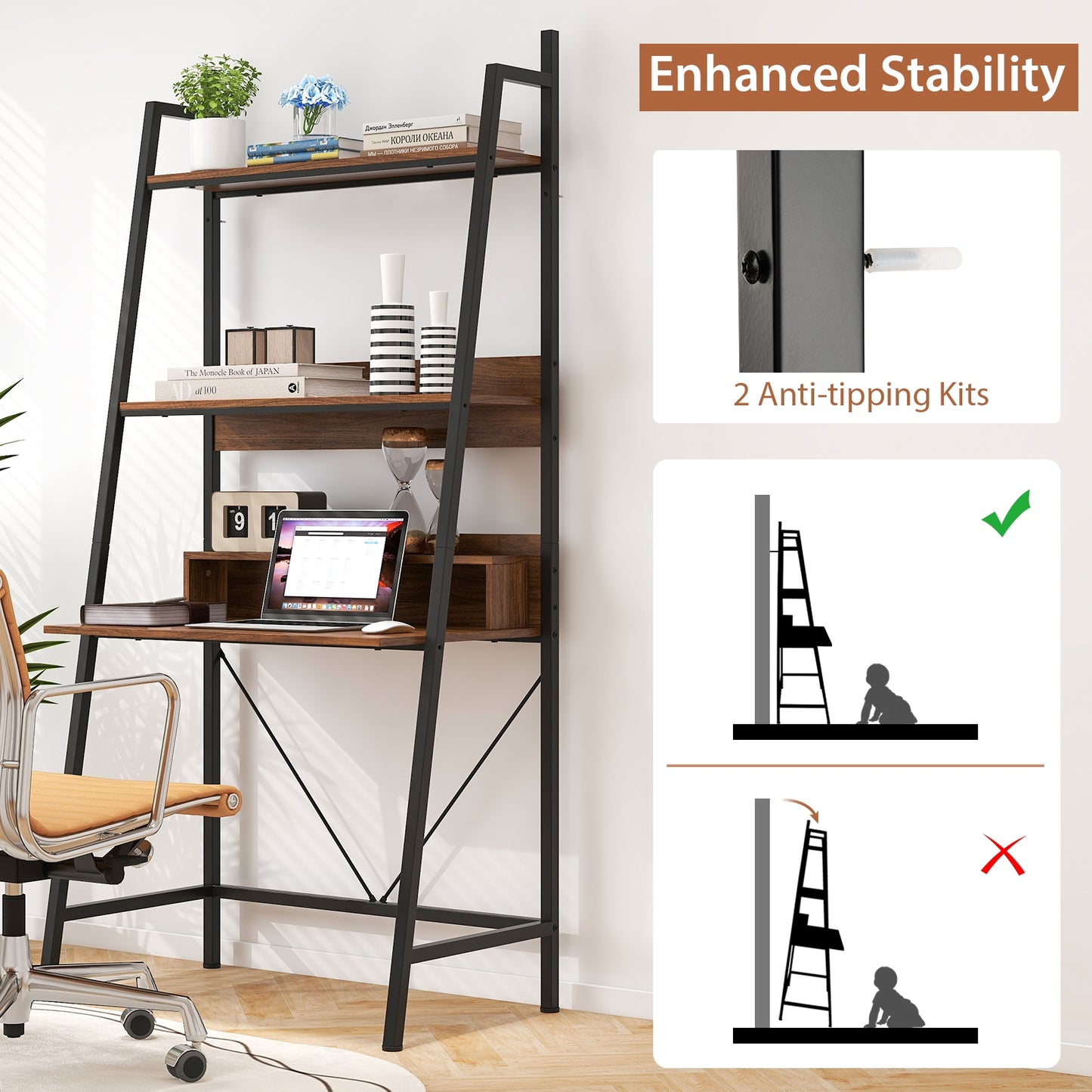 71” Freestanding Laptop Desk With Shelves, For Living Room Bedroom Study, Brown Laptop Tables & Printer Stands at Gallery Canada