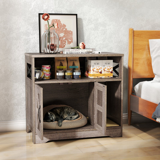 Cat Litter Box Enclosure, Hidden Washroom Furniture With Storage, Gray Cat Houses Gray at Gallery Canada