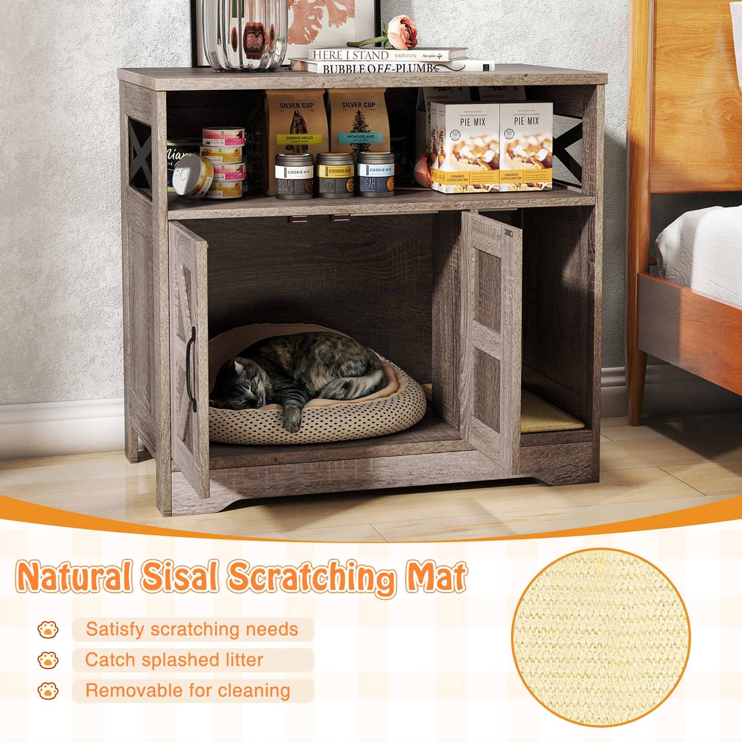 Cat Litter Box Enclosure, Hidden Washroom Furniture With Storage, Gray Cat Houses at Gallery Canada