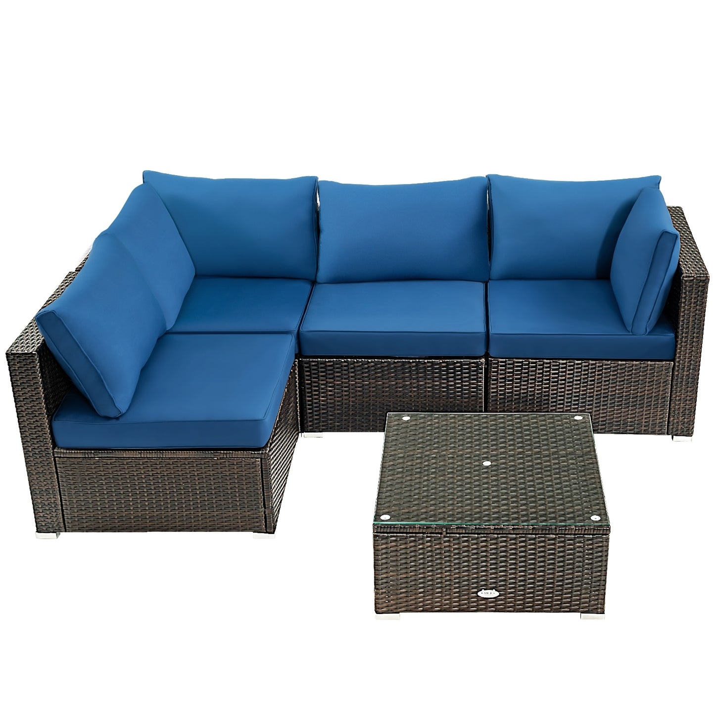 5 Piece Cushioned Patio Rattan Furniture Set, Glass Table, Navy Outdoor Sectionals at Gallery Canada