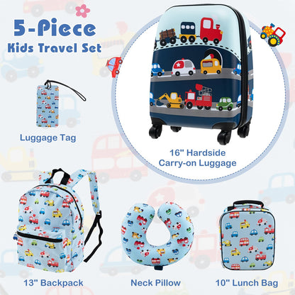 5 Piece Kids Luggage Set with Backpack  Neck Pillow  Name Tag  Lunch Bag, Blue
