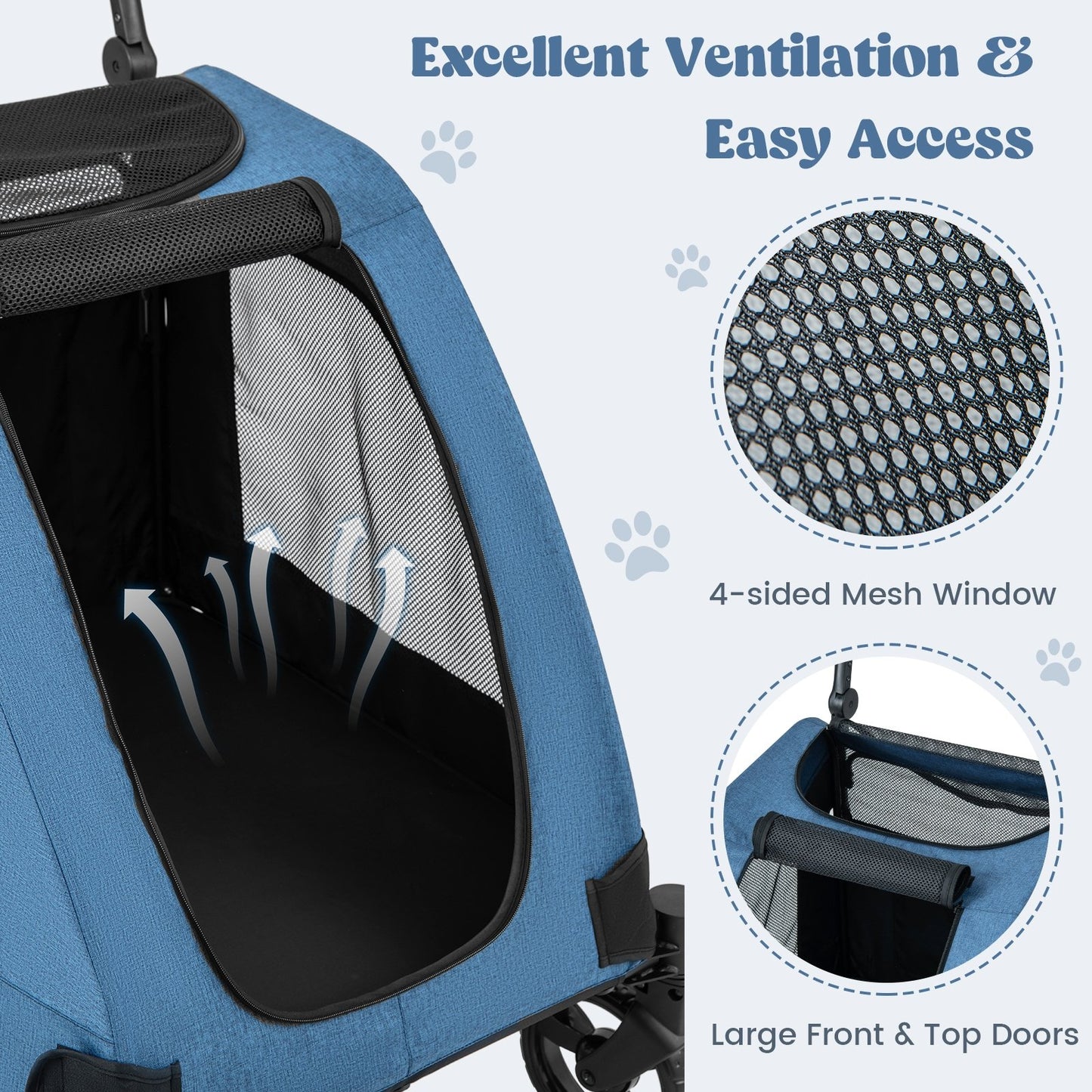 4 Wheels Extra Large Dog Stroller Foldable Pet Stroller with Dual Entry, Blue