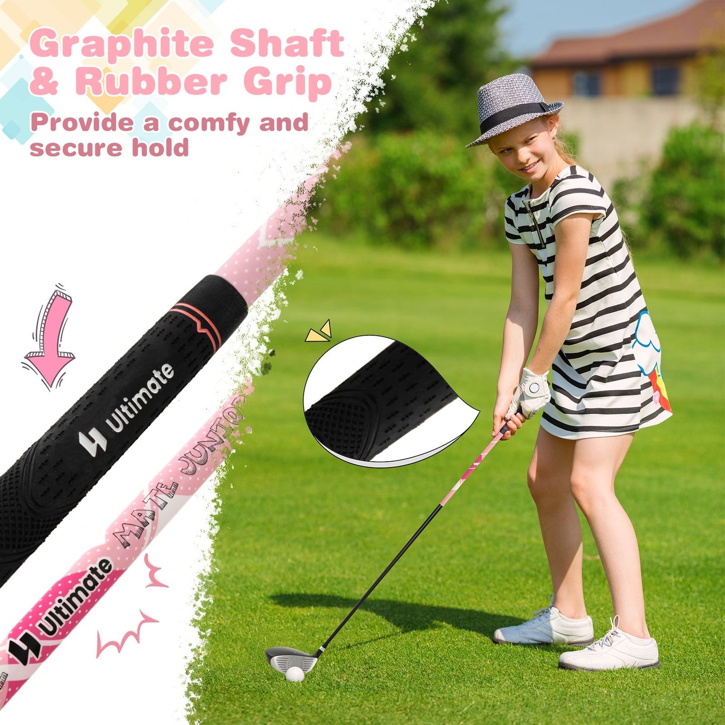 Junior Complete Golf Club Set with Stand Bag Rain Hood, Pink