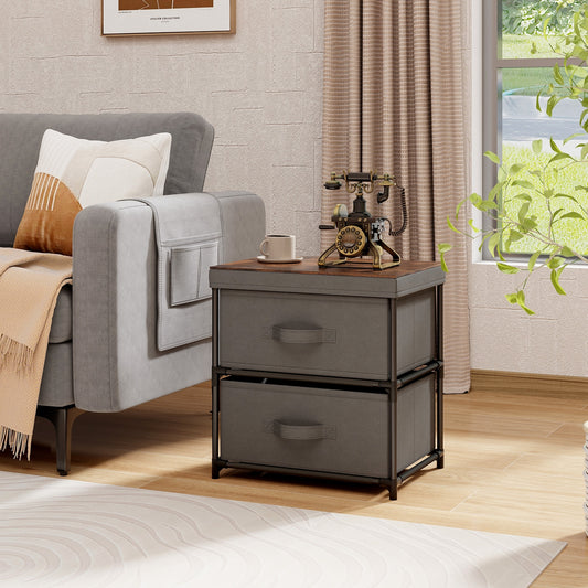 2-Drawer Nightstand with Removable Fabric Bins and Pull Handles, Gray Nightstands Gray at Gallery Canada