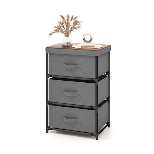 3-Tier Fabric Nightstand with Sturdy Metal Frame, Gray