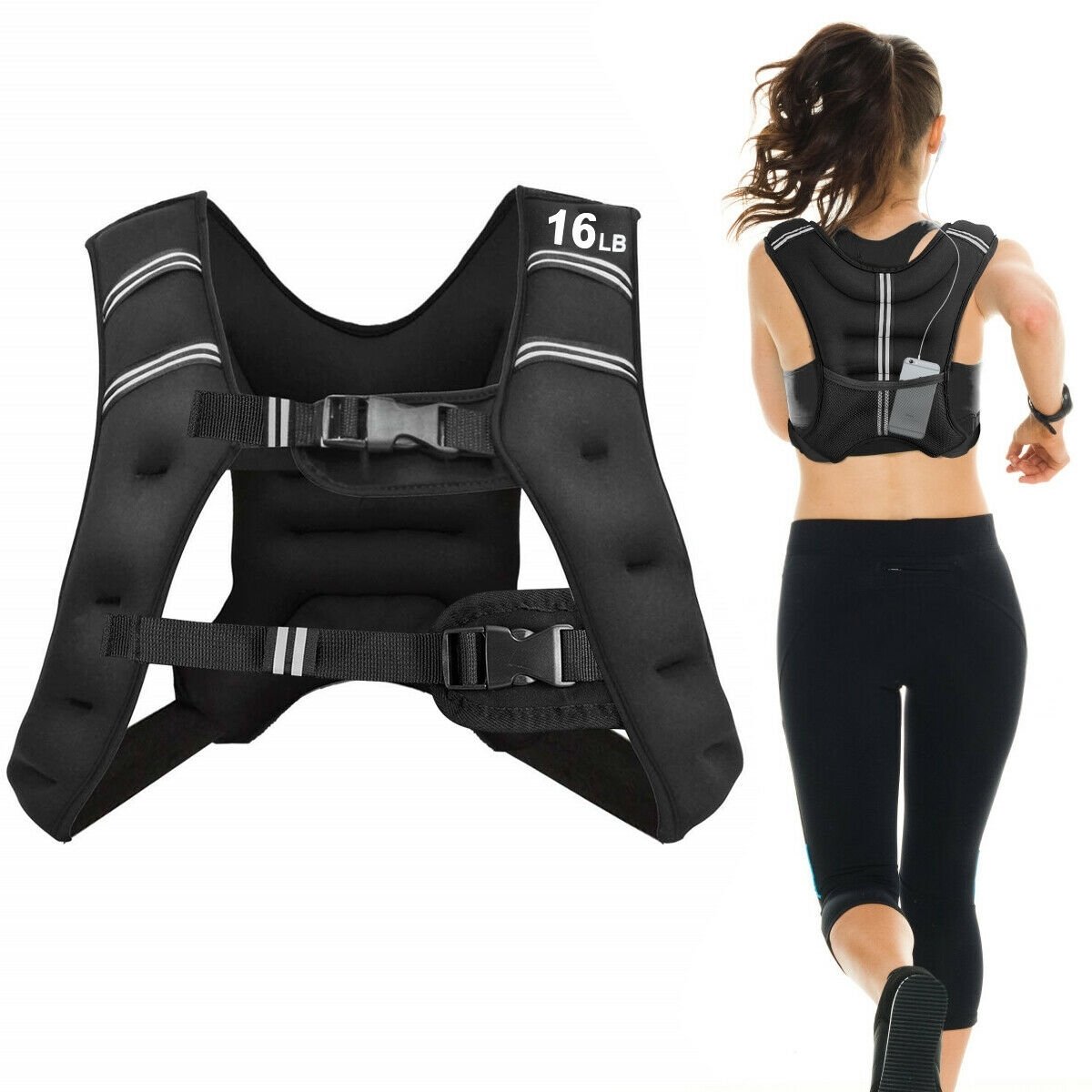 Workout Weighted Vest with Mesh Bag Adjustable Buckle, Black at Gallery Canada