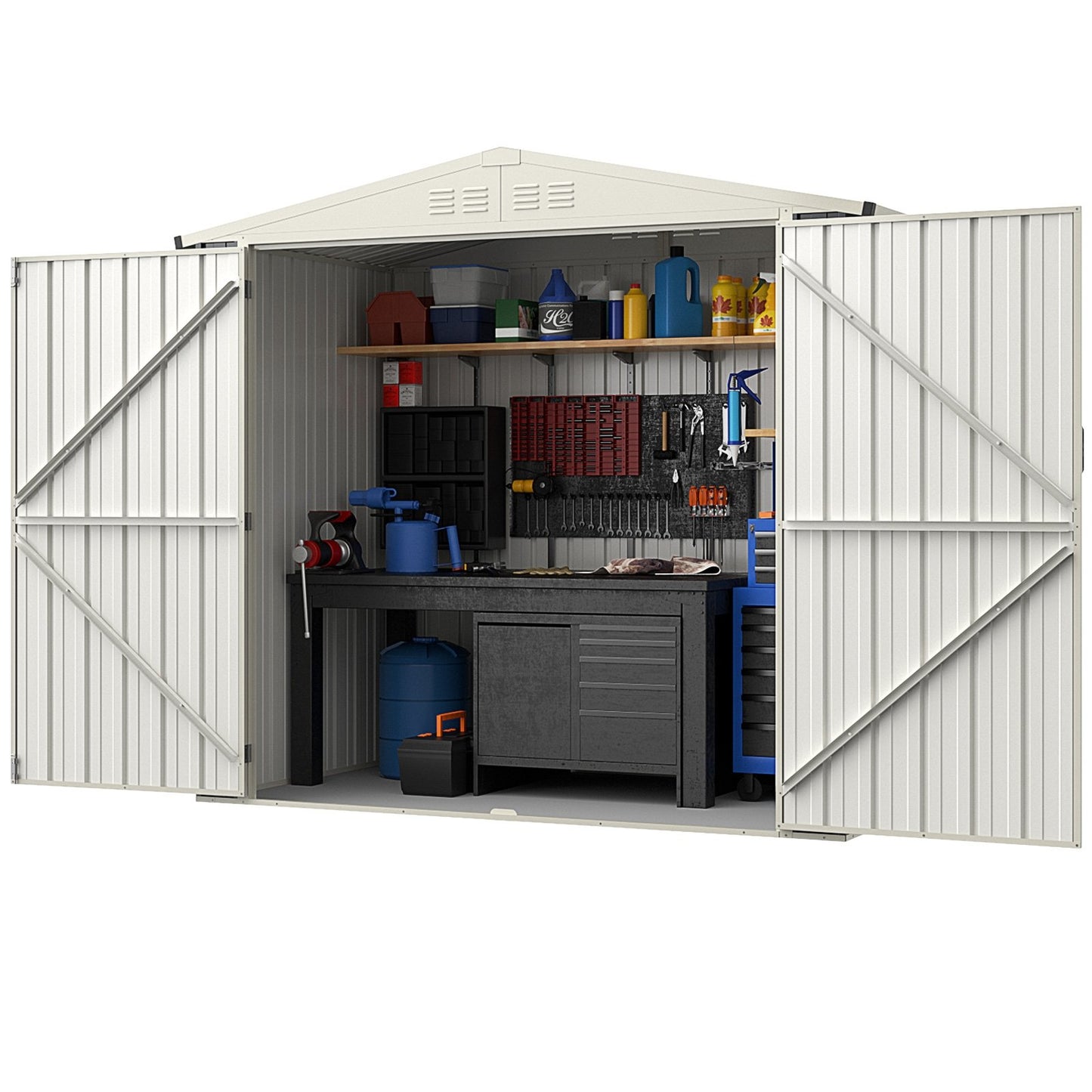 7 x 4 Feet Metal Outdoor Storage Shed with Lockable Door, Gray