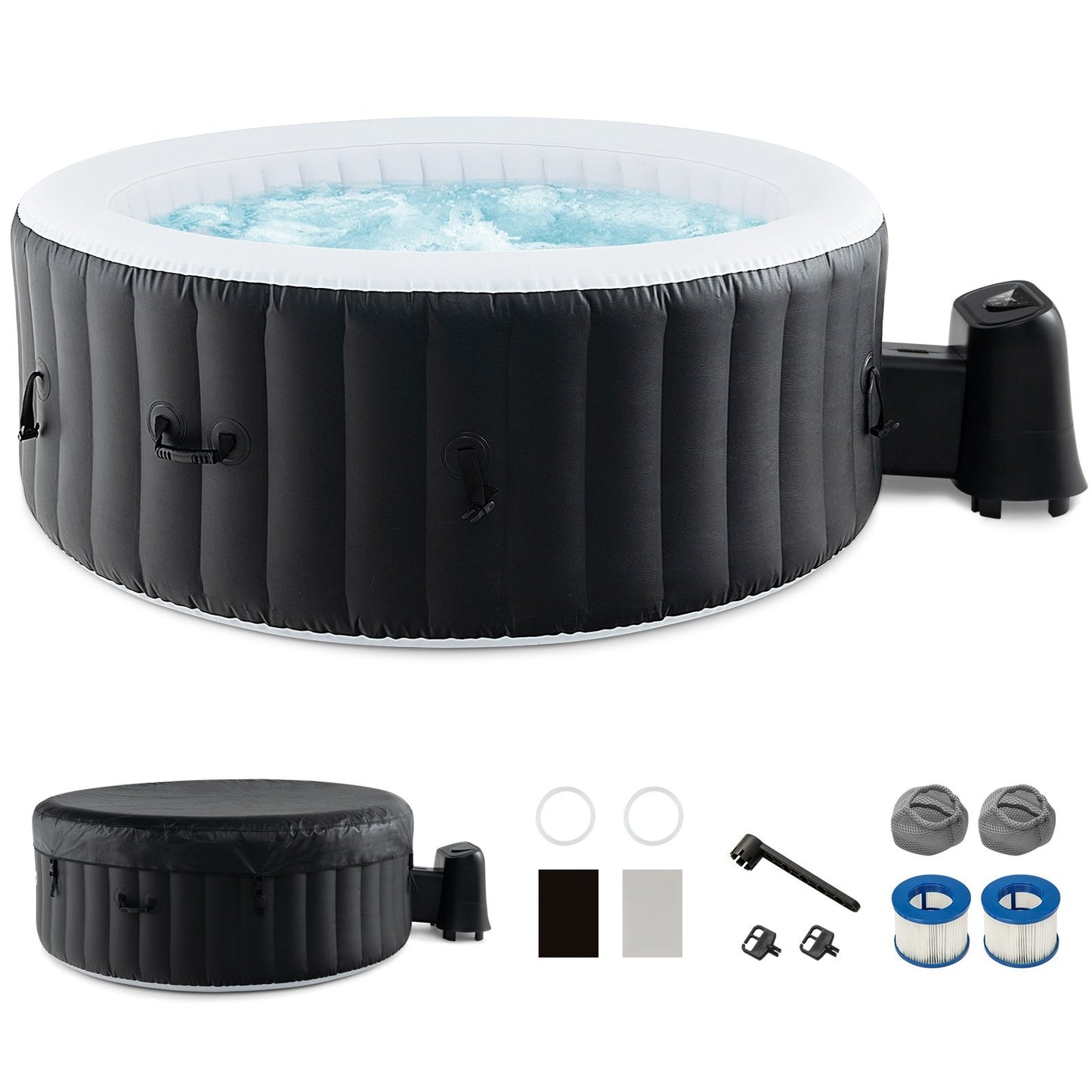 70/80 Inches Round SPA Pool Hottub with 110/130 Air Jets Electric Heater Pump-L, Black