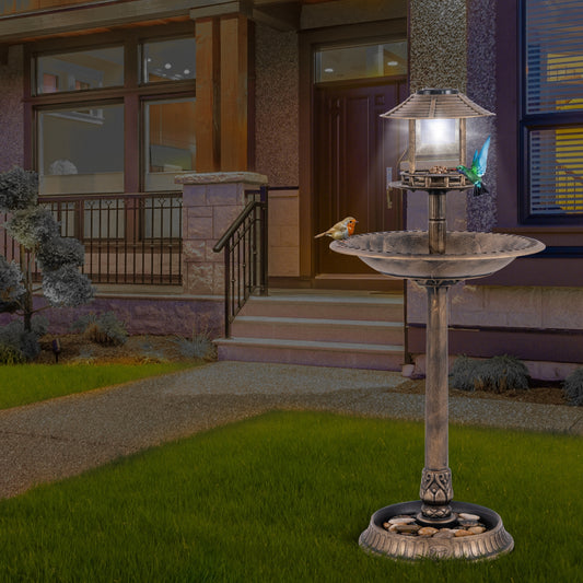 Pedestal Bird Bath with Solar Light with Bird Feeder and Flower Planter, Bronze Chicken Coops Bronze at Gallery Canada