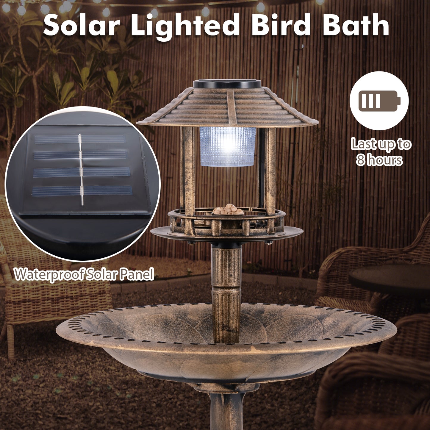 Pedestal Bird Bath With Solar Light, Feeder, Planter, Bronze Chicken Coops at Gallery Canada