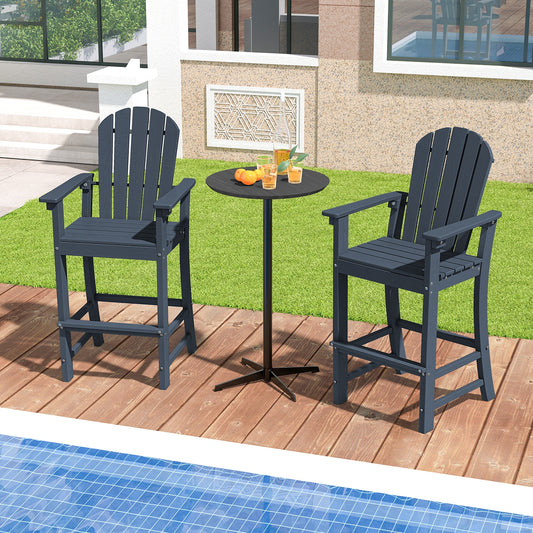 Set of 2 Counter Height Outdoor HDPE Bar Stool with Armrests and Footrest, Navy Patio Dining Chairs Navy at Gallery Canada