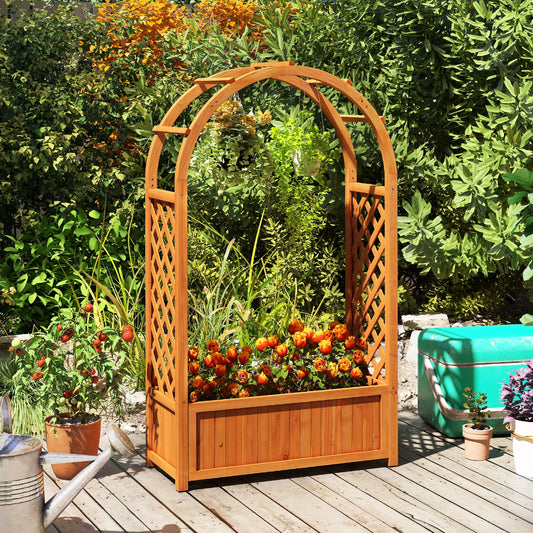 Wooden Raised Garden Bed With Lattice Trellis, Brown Raised Garden Beds Brown at Gallery Canada