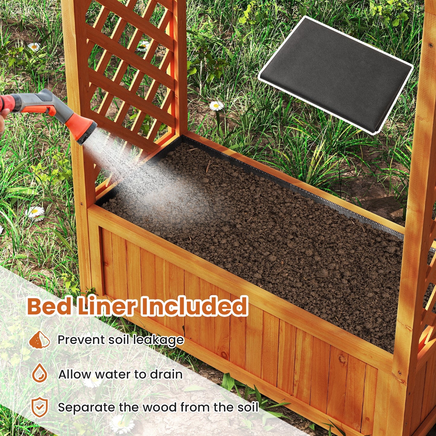 Wooden Raised Garden Bed With Lattice Trellis, Brown Raised Garden Beds at Gallery Canada