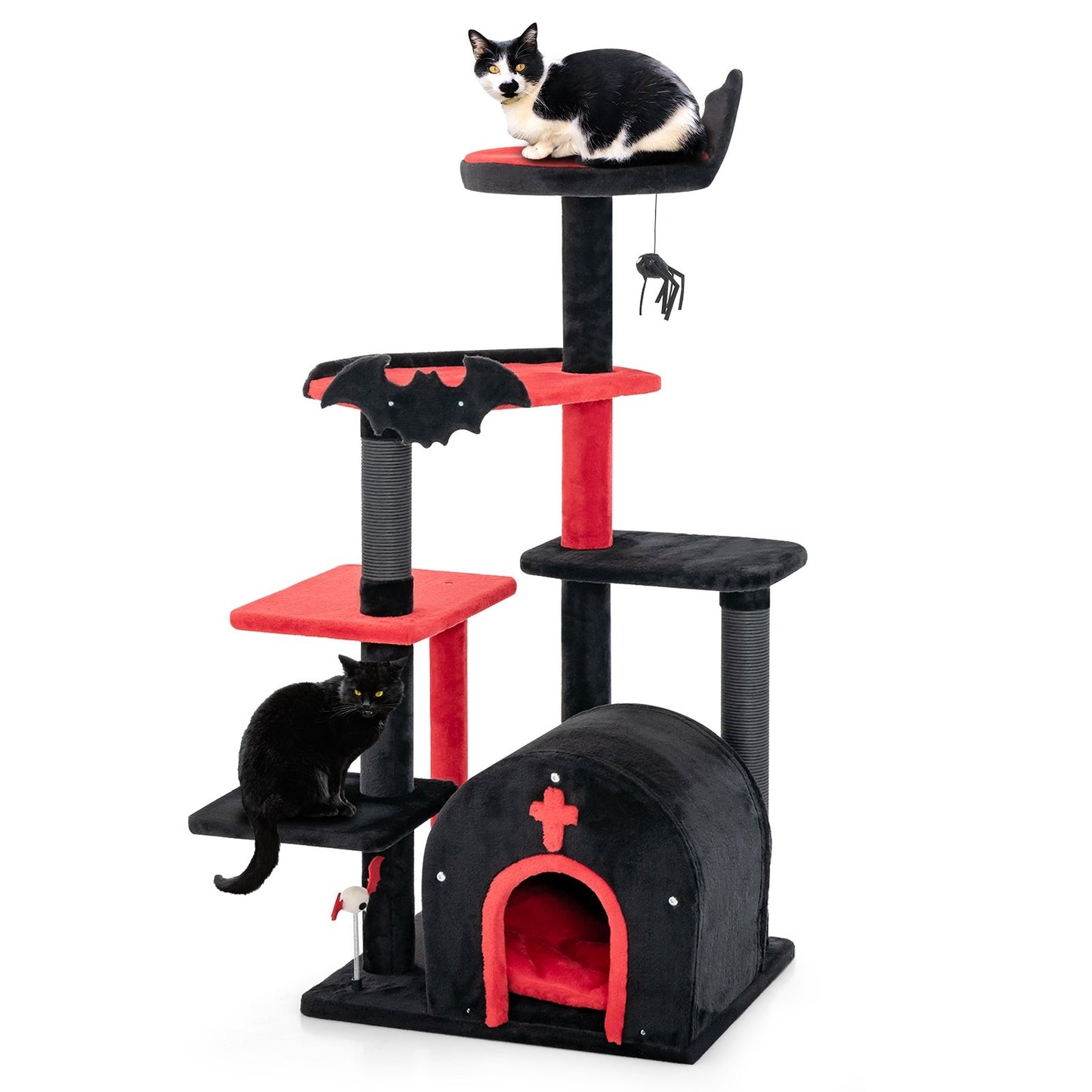 Gothic Cat Tree 53" Tall Cat Tower with Cat Bed and Arch-Shaped Condo, Black