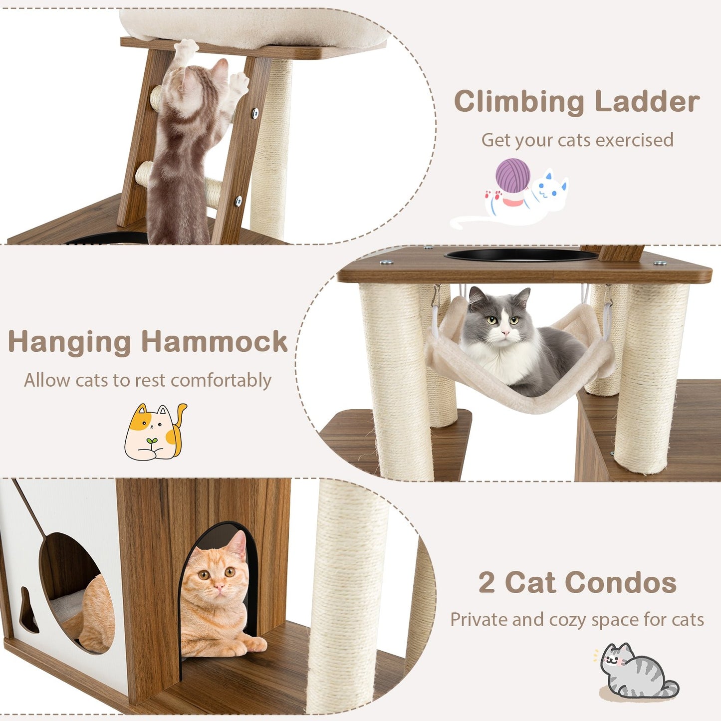 57" Cat Tree Tower Multi-Level Activity Center with Scratching Posts, Natural