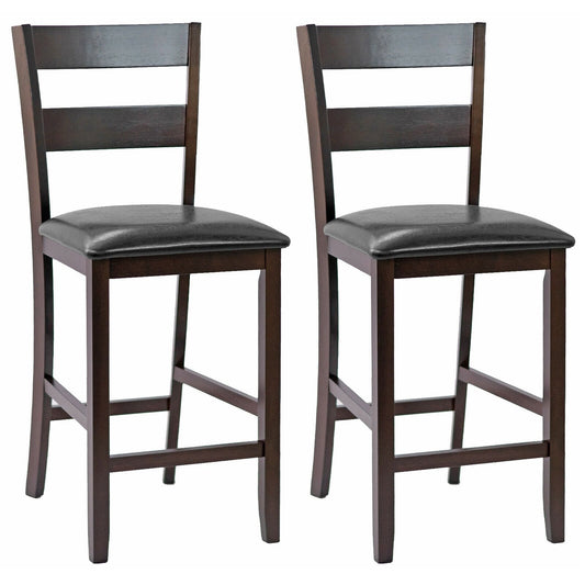 2-Pieces Upholstered Bar Stools Counter Height Chairs with PU Leather Cover, Brown