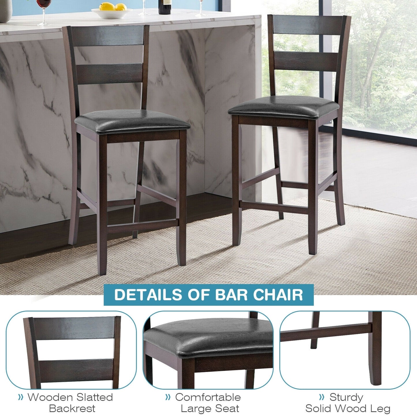 2-Piece Upholstered Bar Stools, Counter Height, PU Leather, Brown Bar Stools at Gallery Canada