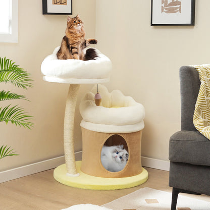 Cat Tree Small Cat Tower with 2 Removable and Washable Perches, White