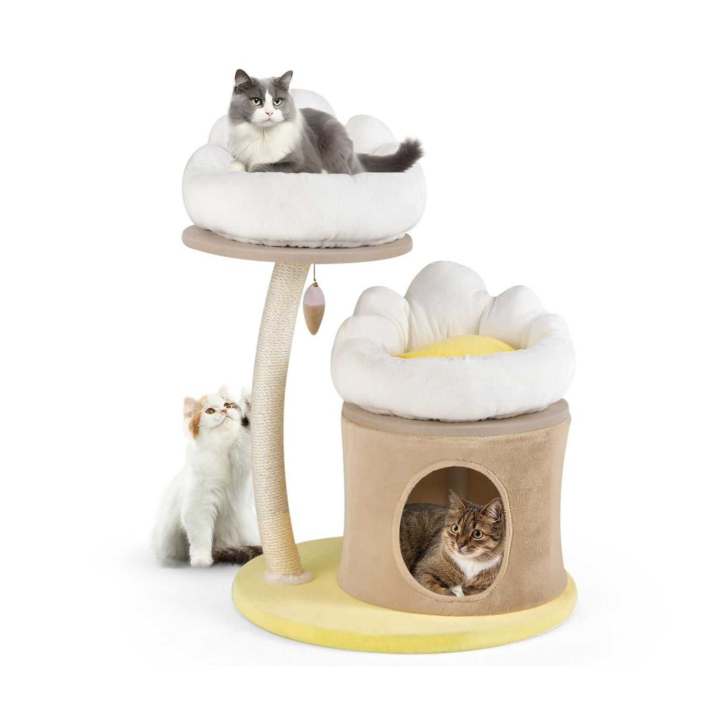 Cat Tree Small Cat Tower with 2 Removable and Washable Perches, White