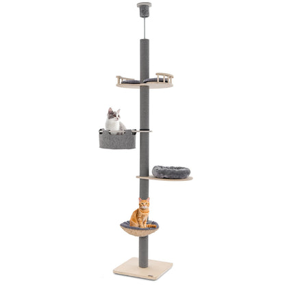 Floor to Ceiling Cat Tree with 93"-107" Adjustable Height, Gray