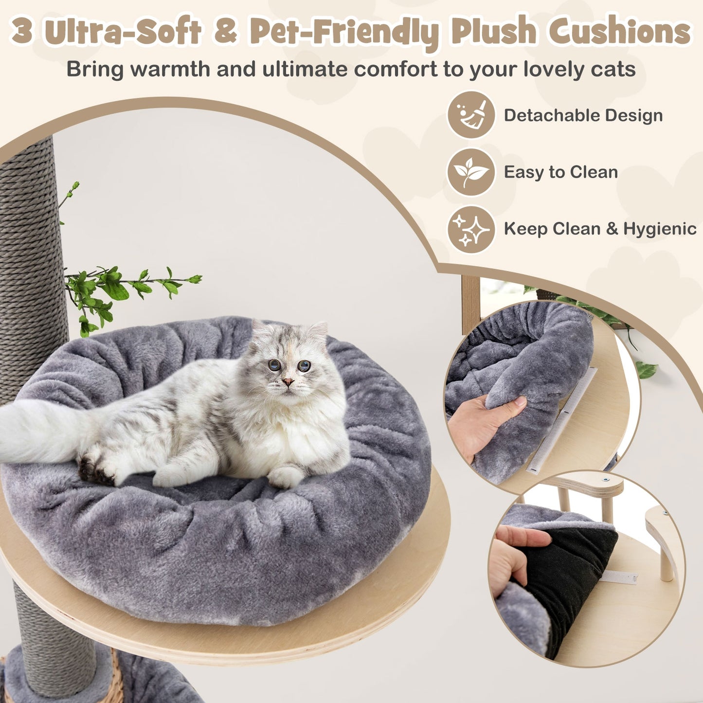 Floor To Ceiling Cat Tree, 93 Inch-107 Inch Adjustable Height, Gray Cat Trees Condos & Scratchers at Gallery Canada