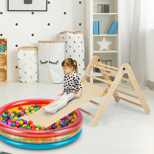 3-In-1 Foldable Adjustable Kids Triangle Climbing Set, Natural Climbers & Slides Natural at Gallery Canada
