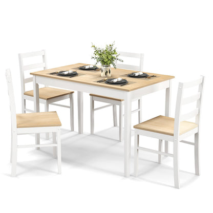 5-Piece Wooden Dining Set with Rectangular Table and 4 Chairs, Natural