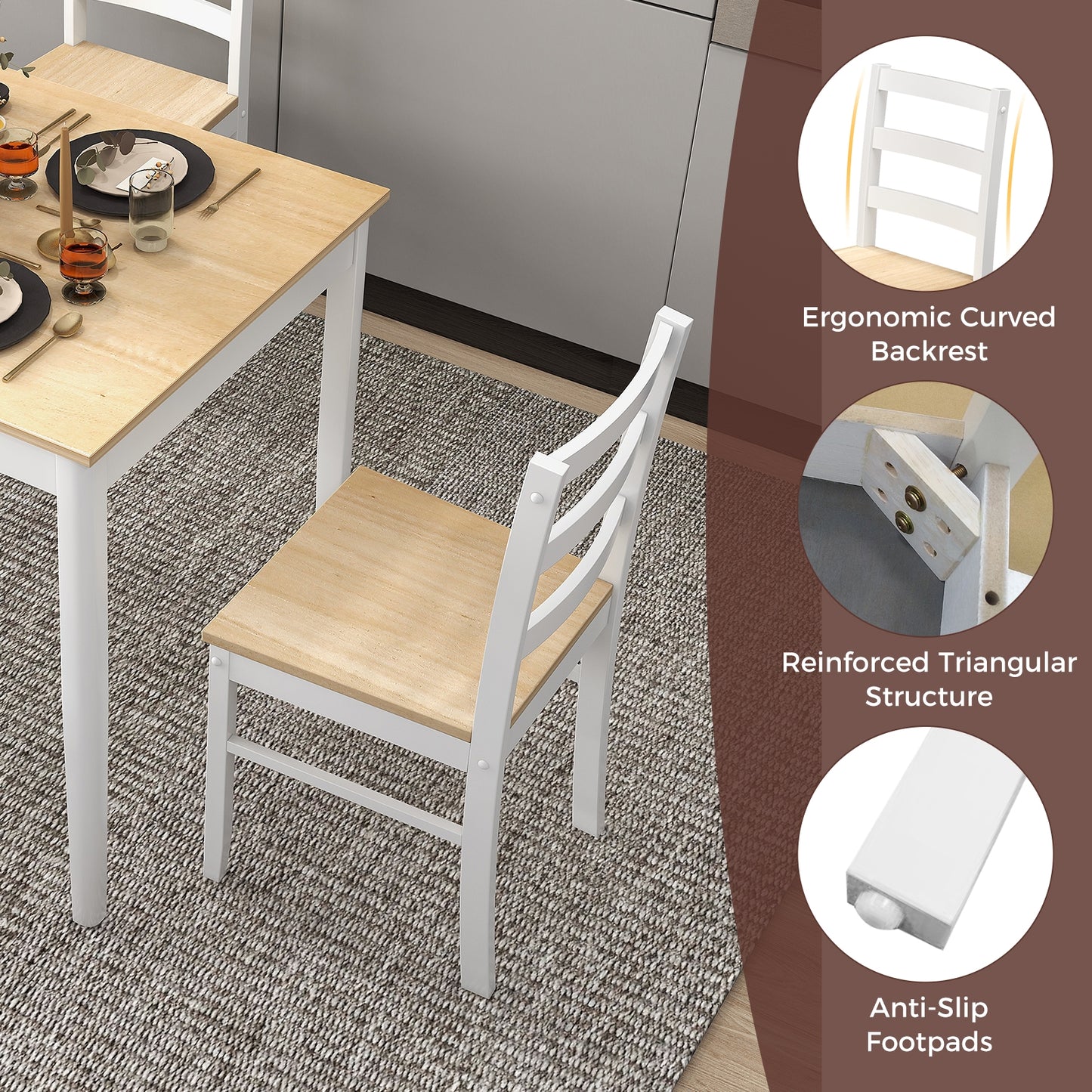 5-Piece Wooden Dining Set with Rectangular Table and 4 Chairs, Natural Dining Room Sets at Gallery Canada