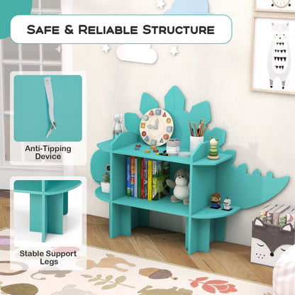 Kids Bookcase Shelf Toy Storage Organizer with Open Storage Shelves-Dinosaur, Green