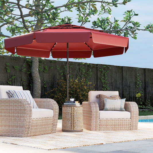 10 Feet Solar Patio Umbrella, 3-Tier Vented Top, Red Outdoor Umbrellas Red at Gallery Canada