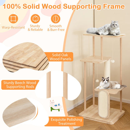 Wooden Multi-level Modern Cat Tower with Scratching Board and Post-50 inches, Beige