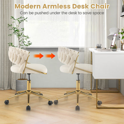 360° Height Adjustable Swivel Upholstered Desk Computer Chair with Hand-woven Back, Beige at Gallery Canada