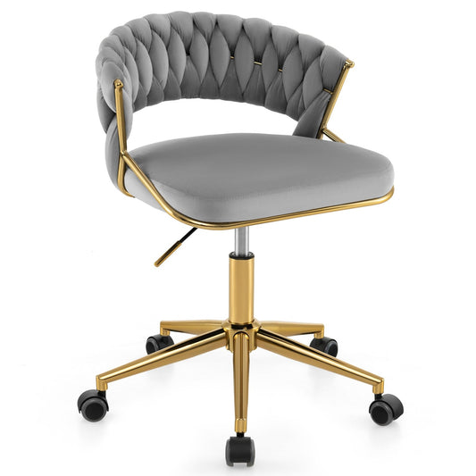 360° Height Adjustable Swivel Upholstered Desk Computer Chair with Hand-woven Back, Gray at Gallery Canada