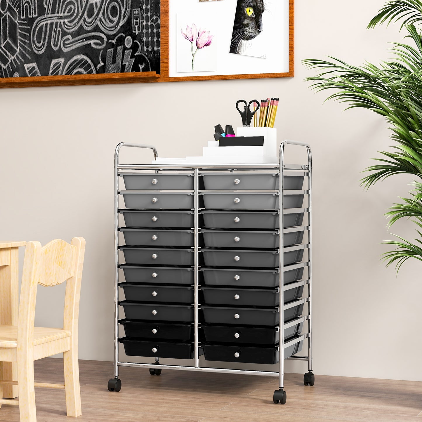 20 Drawers Rolling Storage Cart, Gray, Black File Cabinets at Gallery Canada