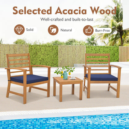 3 Pieces Outdoor Furniture Set with Soft Seat Cushions, Navy