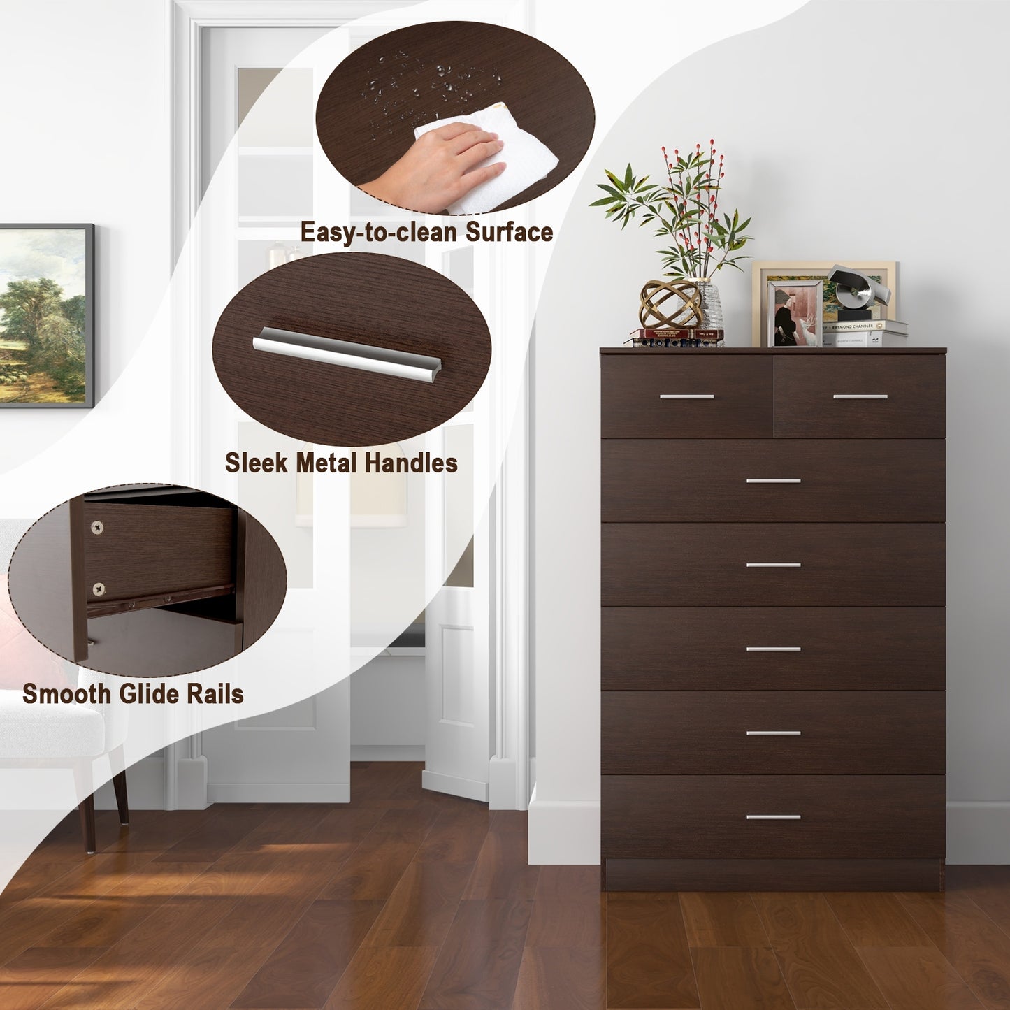 Wooden Chest of Drawers with Anti-toppling Device and Metal Handles, Espresso Cabinets & Chests at Gallery Canada