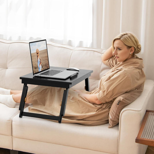 Adjustable Bamboo Laptop Desk, Tilting Top, Drawer, Brown Laptop Tables & Printer Stands Brown at Gallery Canada