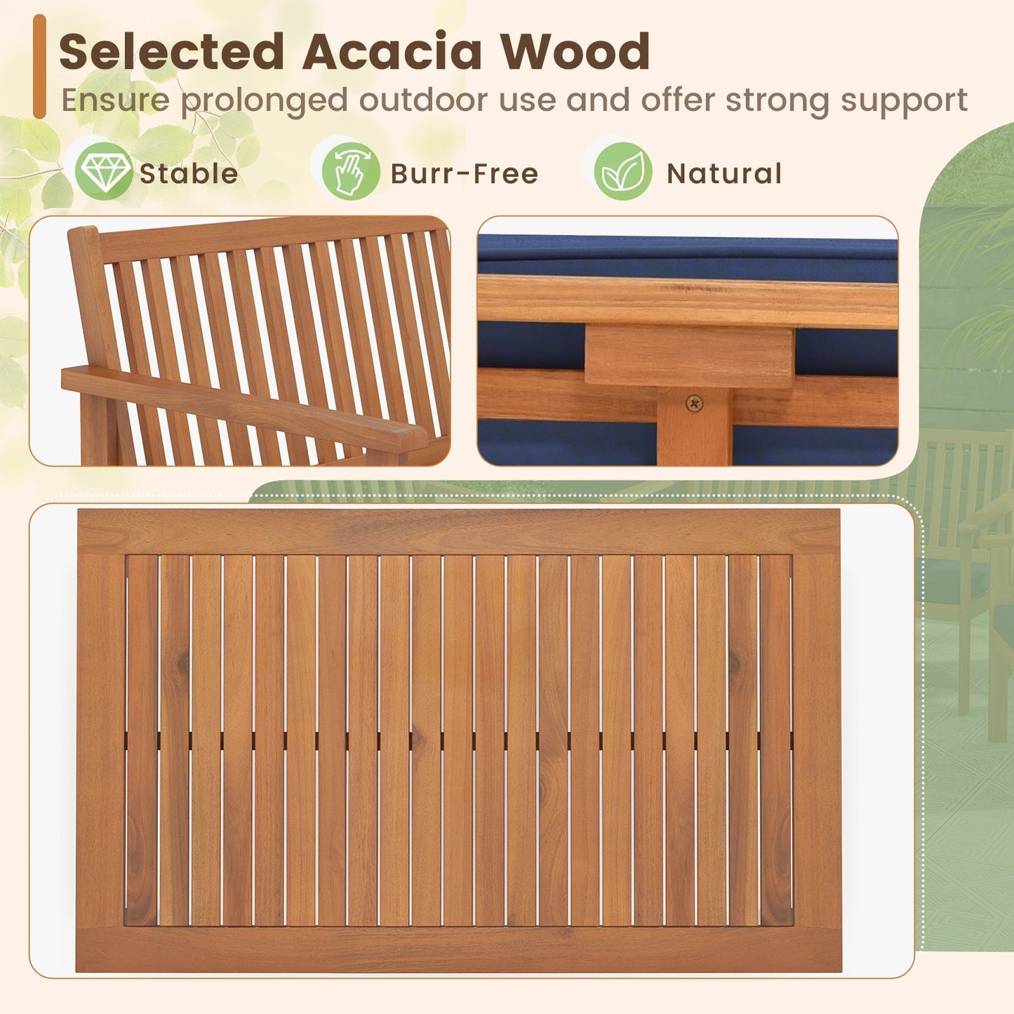 4 Piece Patio Wood Furniture Set Acacia Wood Sofa Set with Loveseat, Navy