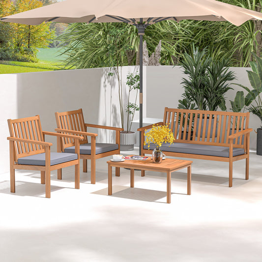 4 Piece Acacia Wood Patio Sofa Set, Gray Patio Conversation Sets Gray at Gallery Canada