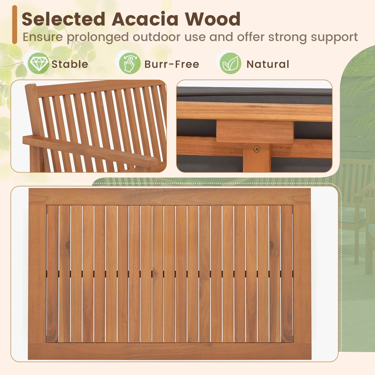 4 Piece Patio Wood Furniture Set Acacia Wood Sofa Set with Loveseat, Gray