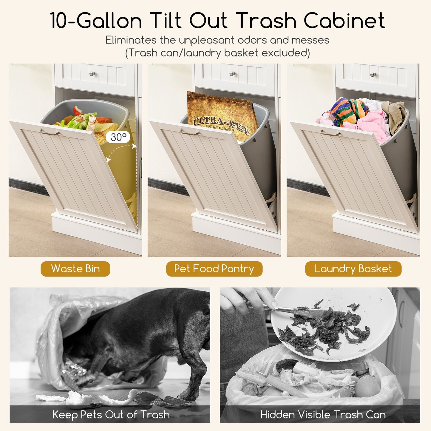 Double Tilt Out Trash Cabinet With Hutch, Rubber Wood Countertop, White Sideboards Cabinets & Buffets at Gallery Canada