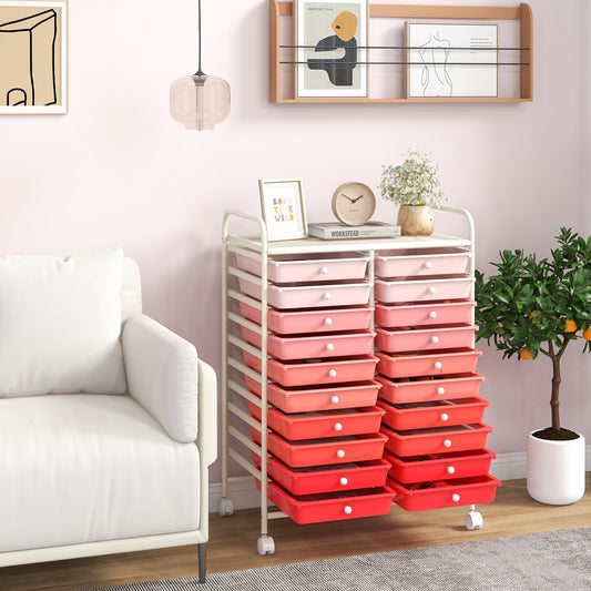 20 Drawers Rolling Storage Cart Studio Organizer, Gradient Pink File Cabinets Pink at Gallery Canada