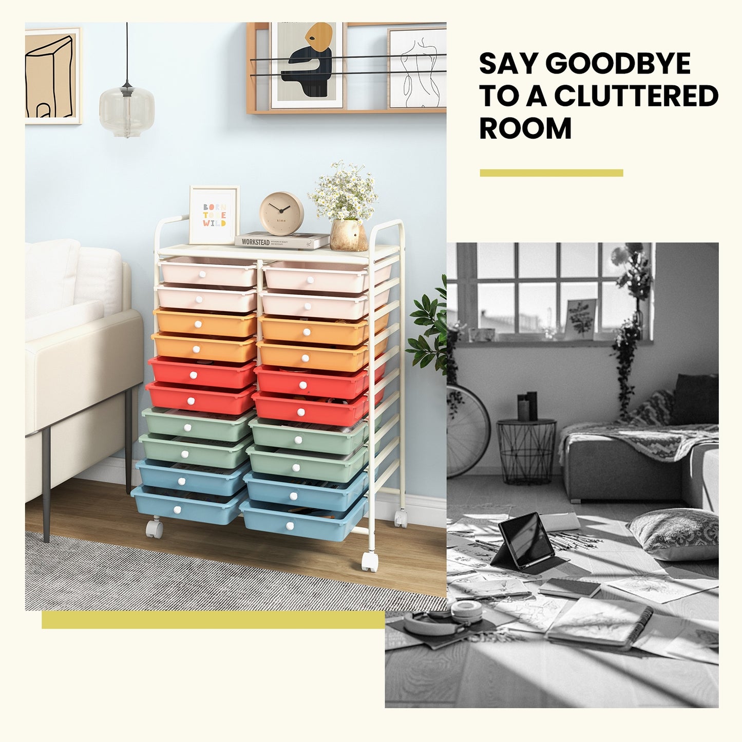 20 Drawers Rolling Storage Cart, Deep, Multicolor File Cabinets at Gallery Canada